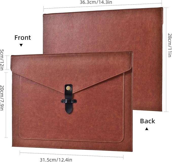 Brown Leather File Folder Letter Size, File Organizer, Important Document Folders with Pockets, Document Organizer, Laptop Sleeve Notebook Case, Paper Storage, A4 Envelopes Filing Folder