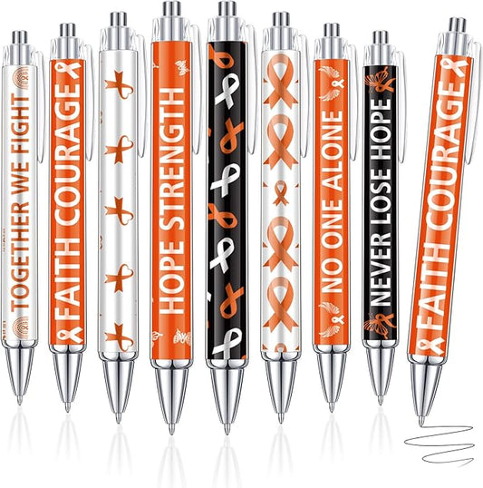 48 Pcs Orange Awareness Ribbon Pens Cancer Awareness Ballpoint Pens Bulk Faith Courage Hope Strength Health Awareness Favor Gifts for Leukemia Lymphoma Cerebral Cancer Awareness Support