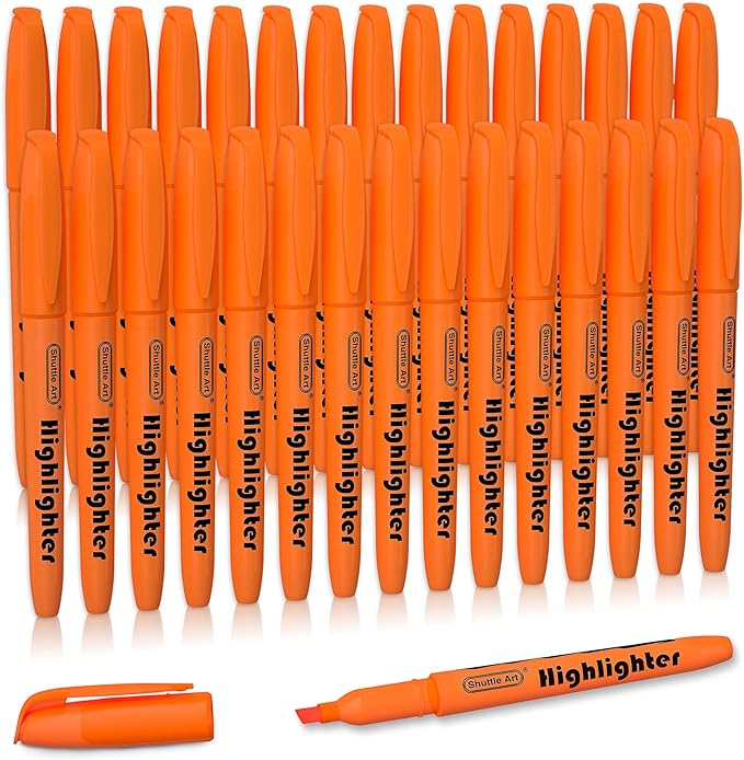 Shuttle Art Highlighters, 30 Pack Highlighters Bright Colors, Orange Colors Chisel Tip Dry-Quickly Non-Toxic Highlighter markers for Adults Kids Highlighting in the Home School Office