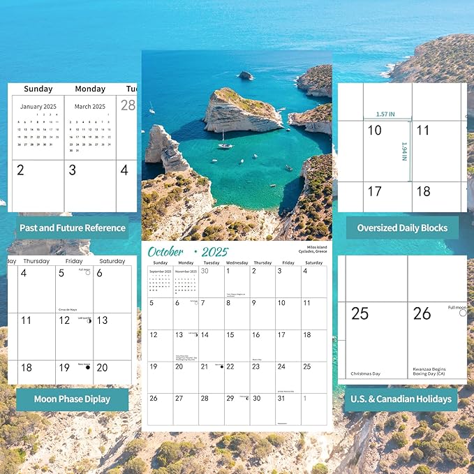 2025 Wall Calendar,Islands Monthly Wall Calendar, 12" x 24" Open,Family Planner Calendar,Home & Office Organizer,Hangable