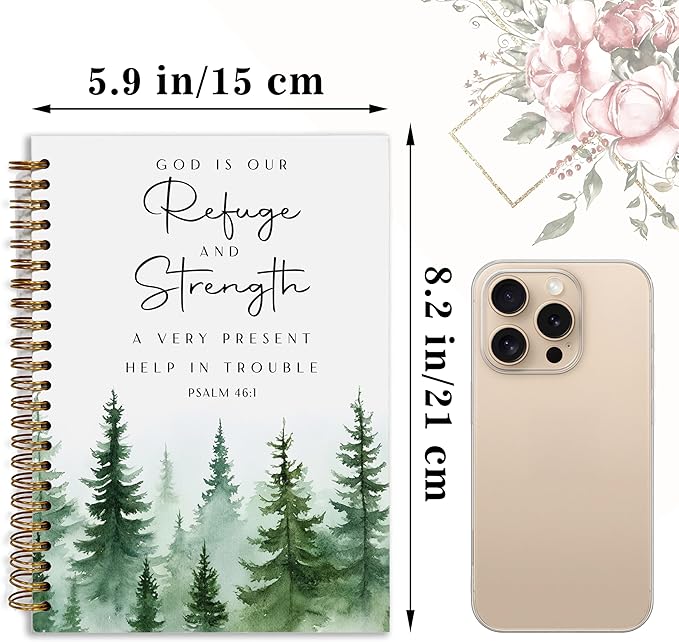 YOU FOUND ME Bible Journal, A5 Spiral Christian Bible Journal with Pink Cherry Notebook, God is Our Refuge and Strength, Bible Verse Gift for Women Birthday Christmas, Sunday School, Office Supplies