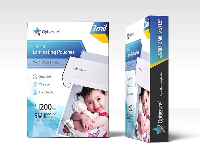 Thermal Laminating Pouches 9"x11.5" Inches, 3mil 200Pack, Laminated Paper, Clear, Letter Size, Office and School Supplies