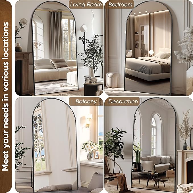 Antok Full Length Mirror, 78"x38" Oversized Floor Mirror Freestanding, Full Body Mirror Floor Standing Mirrors with Stand, Hanging Mounted Mirrors for Living Room Cloakroom,Black,Arched Style