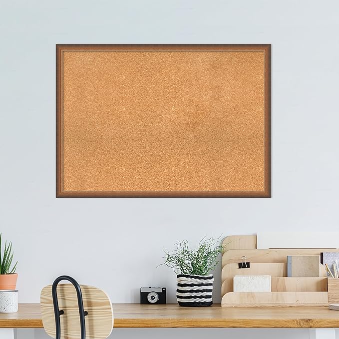 Amanti Art Natural Cork Board for Wall, 30x42 Vision Board with Bronze Frame, X-Large Corkboard Office Decor for Home Organization, Modern Corkboard Pinboard to Display Items for Home Organization in