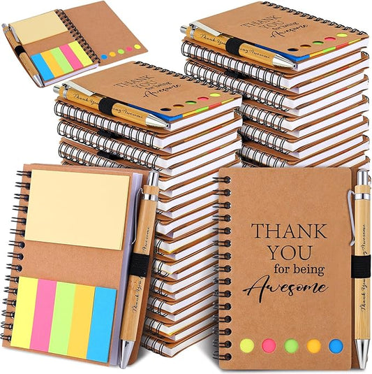 20 Sets Employee Appreciation Gifts Inspirational Spiral Notebooks with Sticky Notes Notepads Motivational Bamboo Ballpoint Pens for Nurse Coworker Teacher (THANK YOU)