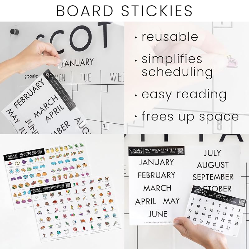 Personalized Clear Acrylic Calendar for Wall, Calendar Whiteboard for Wall, Dry Erase Wall Calendar, Wall Calendar Organizer System for Home (Block, Grey, 31"W x 23"H)