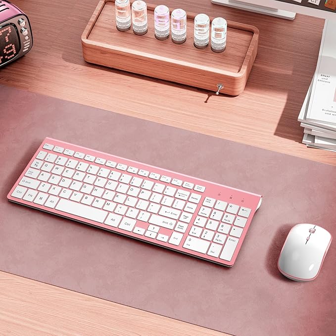 J JOYACCESS Wireless Keyboard Mouse Combo,Typewriter Keyboard Wireless, Portable Pink Wireless Keyboard for Computer/Laptop/Windows/Mac