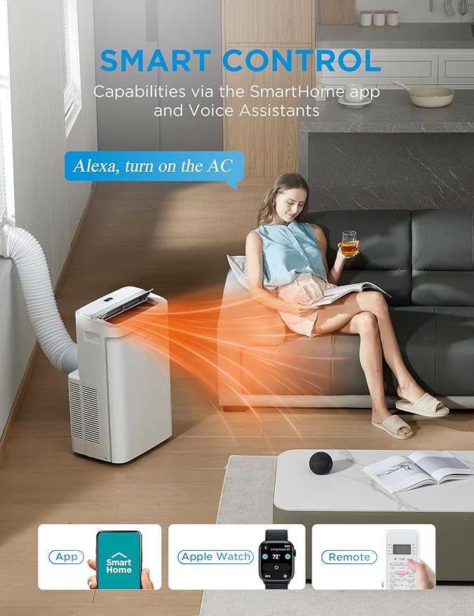 Midea 14,000 BTU ASHRAE (10,000 BTU SACC) Portable Air Conditioner, Cools up to 450 Sq.Ft., with Dehumidifier&Fan mode&Heat, Control with Remote, Amazon Alexa&Google Assistant, Easy-to-use and Install
