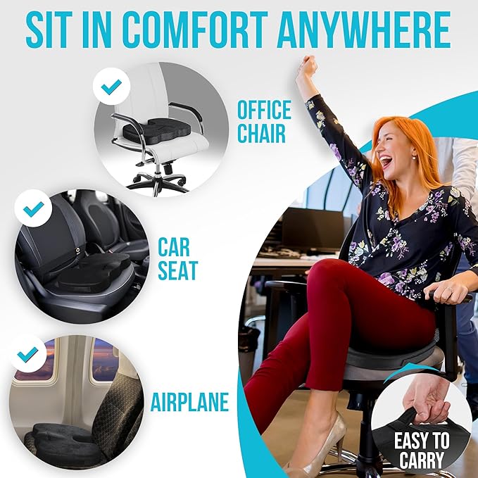 FORTEM Seat Cushion and Lumbar Support for Office Chair, Desk Chair Cushion, Memory Foam Office Chair Cushion, Non Slip Sitting and Back Pillow for Gaming, Car Seat Cushion, Chair Pad