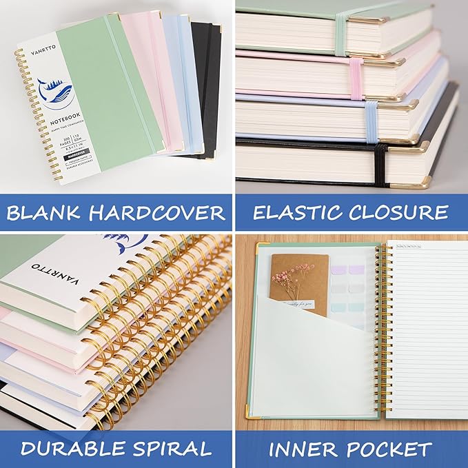 Spiral Notebook, Hardcover B5 College Ruled Notebooks, 300 Pages Notebooks for Work and School, 110 GSM Thick Papers Journals for Writing, Office Supplies for Women and Men Green B5