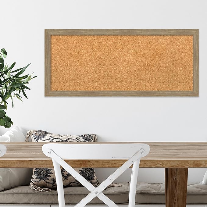 Amanti Art Natural Cork Board for Wall, 14x32 Vision Board with Brown Wood Frame, Medium Corkboard Office Decor for Home Organization, Casual Corkboard Pinboard to display items for home organization
