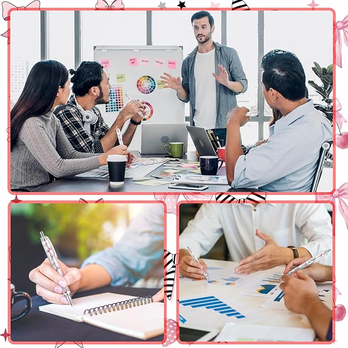 30Pcs Cute Pink Bow Pens Coquette Bow Ballpoint Pens Retractable Ballpoint Pens for Writing Journal Taking Notes School Office Home (Bow, 30)