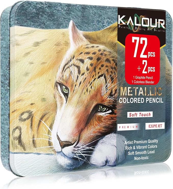 KALOUR 72 Piece Metallic Colored Pencils, Soft Core with Vibrant Color,Ideal for Drawing, Blending, Sketching, Shading, Coloring for Adults Artists Beginners