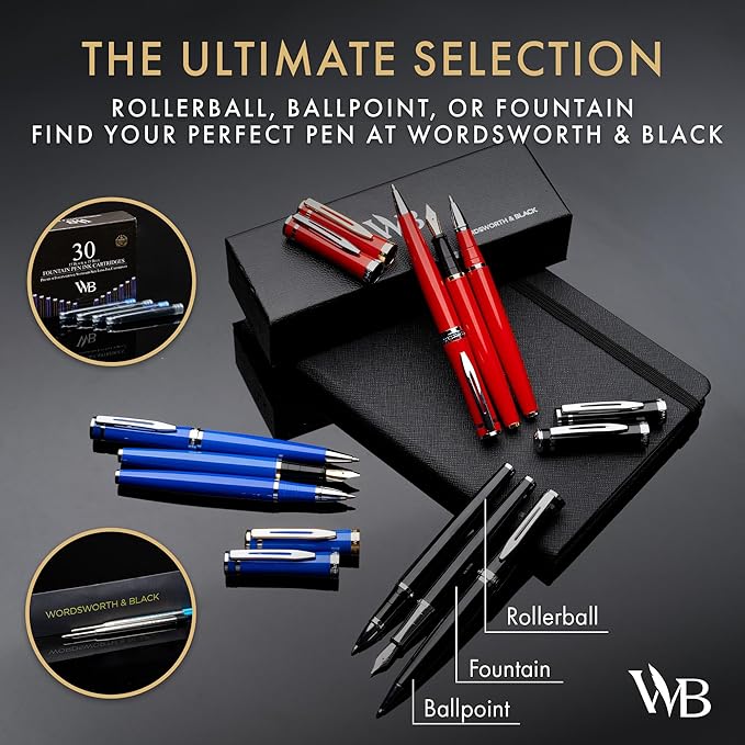 Wordsworth and Black Ballpoint Pen Red Lacquer- Stunning Luxury Pen Chrome Finish, Ink Refill, Best Gift Set for Men & Women, Refillable, Elegant, Nice Pens, Fine Point