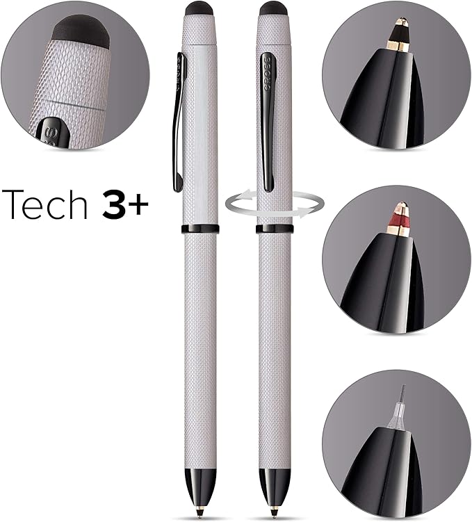Cross Tech3+ Refillable Tech3+ Presented in a Premium Gift Box - Medium Point, Black Ink, Chrome