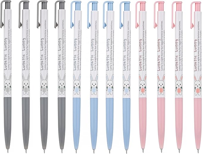 ZEESOON Xeno Lunatic Lunny 0.38mm Slim Ball Point Pen Dozen Box 12 Pcs, Made in Korea (Black Blue Red 12pcs)