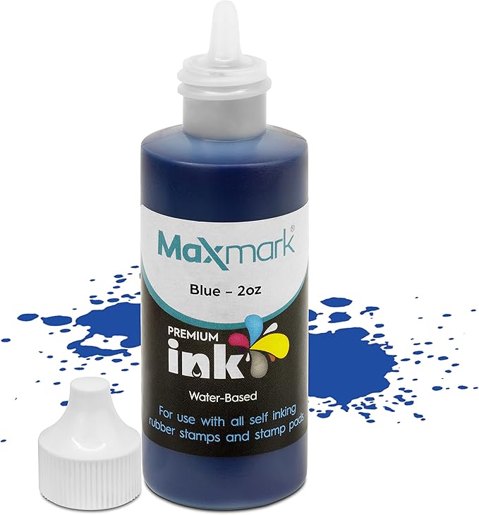 MaxMark Premium Refill Ink for self Inking Stamps and Stamp Pads, Blue Color - 2 oz.