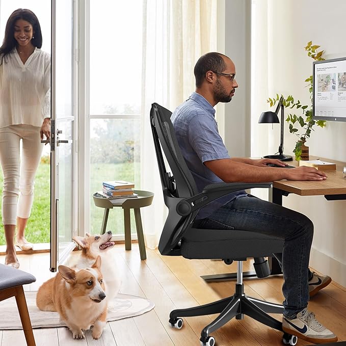 Executive Office Chair, Ergonomic Comfort Home Desk Chair, Mid Back Gaming Chair with Wheels, Adjustable Height, Lumbar Support, Flip-up Armrest with 350LBS Capacity
