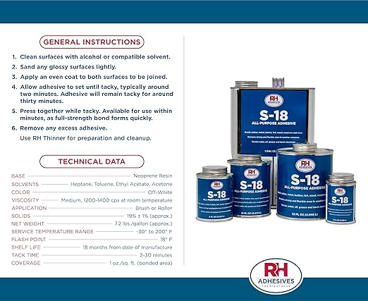 S-18 All-Purpose Adhesive, 16 oz. can - RH Adhesives