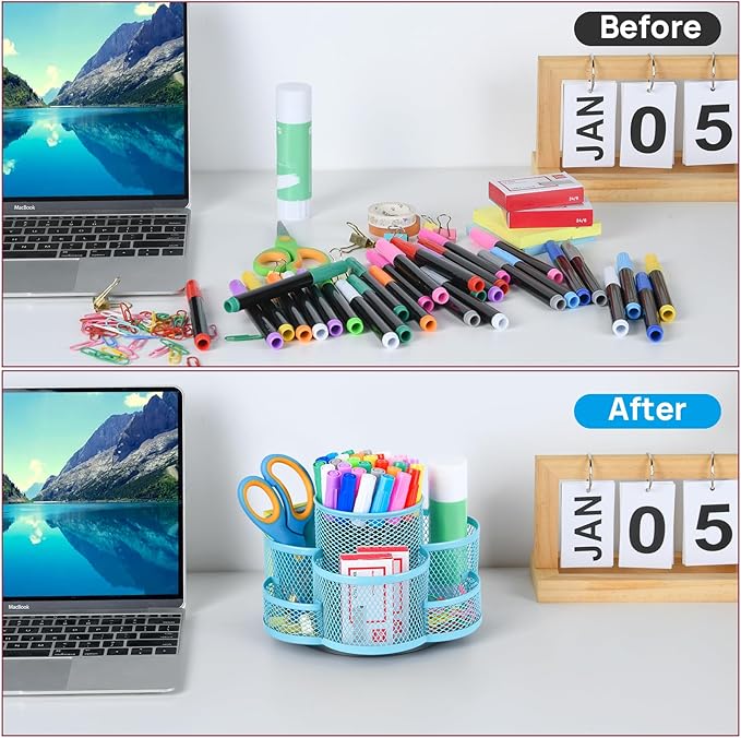 Pen Holder for Desk, Rotating Pencil Holder, Cup Holder for Desk Office Pen Organizer in Blue