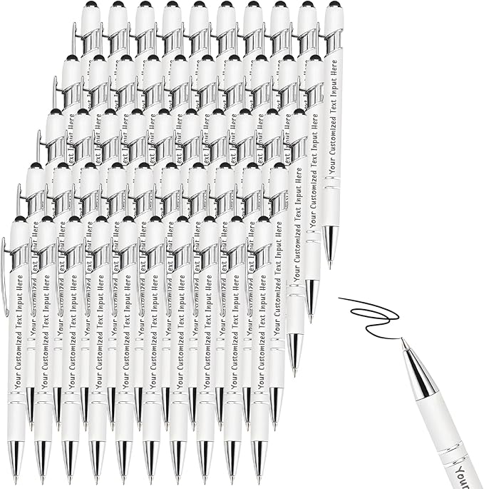 Up to 300 Pcs Personalized Ballpoint Pen Custom Pens Free Engraved Bulk with Name Logo Soft Black Ink Stylus with Touch Metal Office Gift for Anniversaries Graduations Birthdays