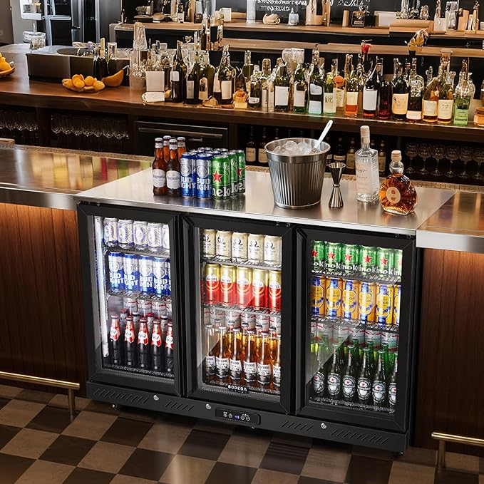 BODEGACOOLER Back Bar Cooler With 3 Glass Doors,Counter Height Beverage Refrigerator,12 Cu.Ft Commercial Display Bar Fridge with LED Lighting,21 inch Beverage Cooler for Beer,Soda Drinks,Wine