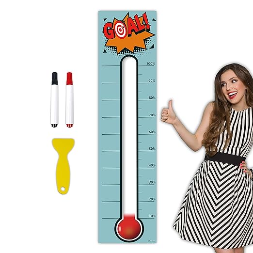 Goal Thermometer Chart Goal Tracker - 48"x12" Adhesive Dry Erase Fundraising Thermometer Sticker