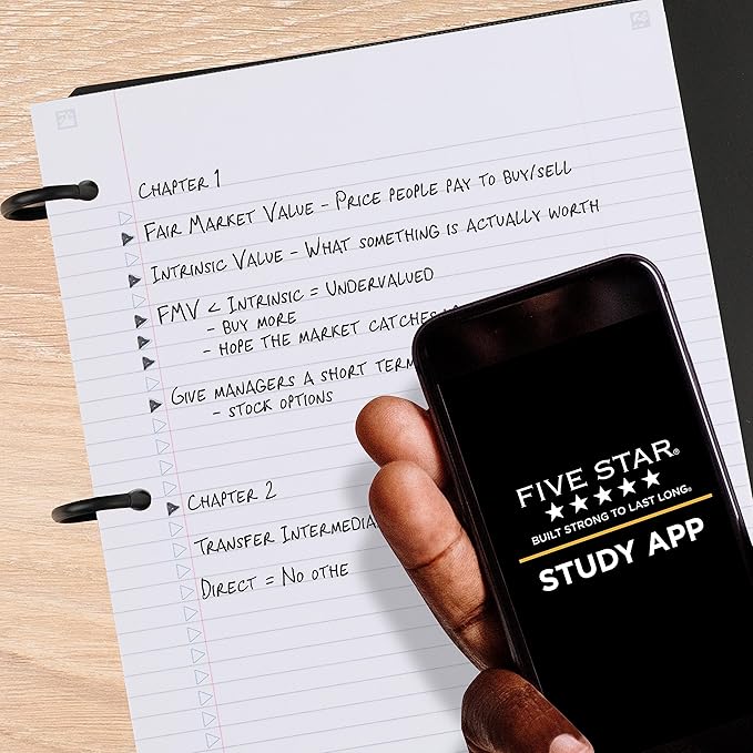 Five Star Flex Refillable Notebook + Study App, College Ruled Paper, 1-1/2 Inch TechLock Rings, Pockets, Tabs and Dividers, 300 Sheet Capacity, White (29324AE2)