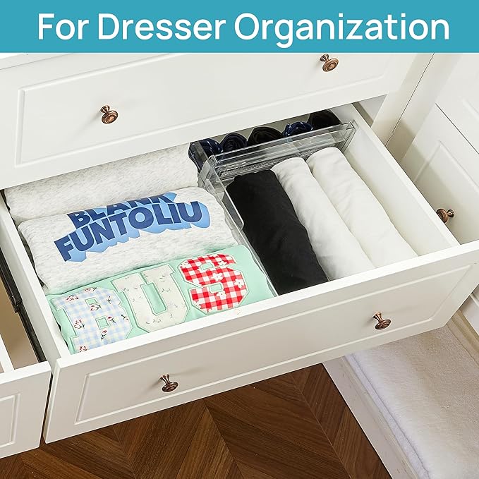Vtopmart 14 Pack Drawer Dividers for Clothes, 4" High 10.2"-16.6" Adjustable Expandable Dresser Drawer Organizer, Clear Plastic Separators for Dresser, Baby Clothing, Underwear, Cosmetic, Toiletries