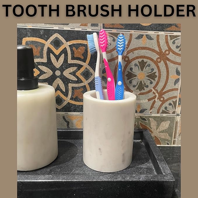 Natural Marble Pencil Pen Holder Stand for Desk, Makeup Brush Cup for Girls, Bathroom Tumbler Cup, Durable Office & Home Organizer Pencil Holder