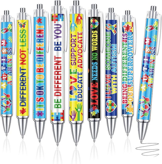 48 Pcs Autism Awareness Pens Mental Health Awareness Ballpoint Pens Bulk Colorful Puzzle Pieces Pens Motivational Gifts for Classroom Office Stationery Favors Supplies