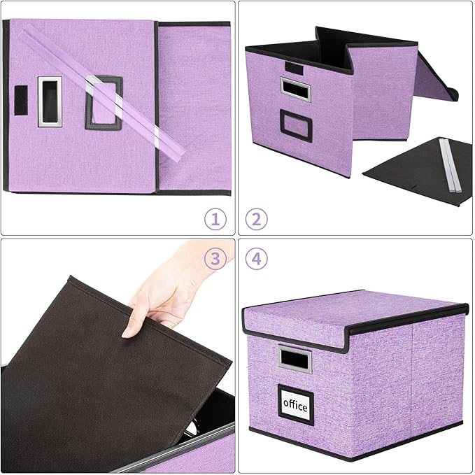 Huolewa Decorative File Organizer Storage Box with Lid, Linen Hanging Filing & Storage Box with Plastic Slide for Office/Decor/Hom, Universal Hanging Filing Organization Box for Letter/Legal Folder