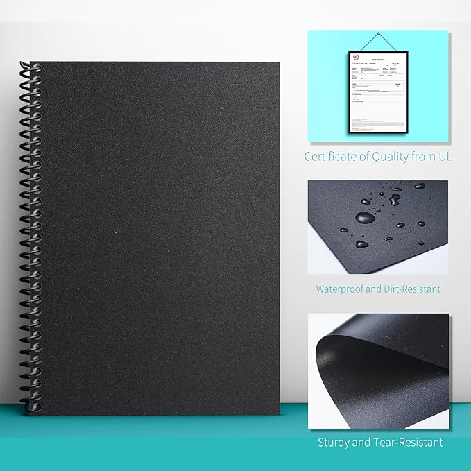 Binditek 100 Pack 16 Mil Sand-Textured Polycover - Plastic Binding Cover for Letter Size - Business Reports and Proposals - Lightly Sanded Finish - Square Corners, Un-Punched, Black