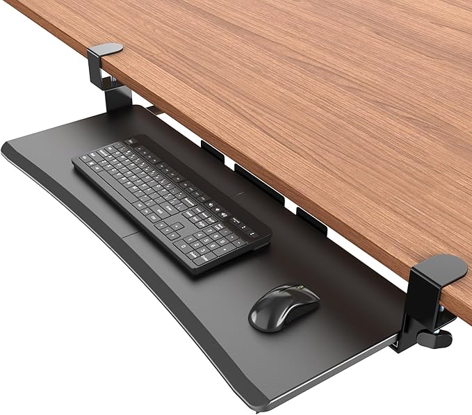 Extra Large Keyboard Tray Under Desk - Slide Out with Sturdy C-Clip Mount System, 31.5" (35.8" Including Clamps) x 11.8" Put-Out Keyboard Tray Computer Drawer for Ergonomic Typing, Black
