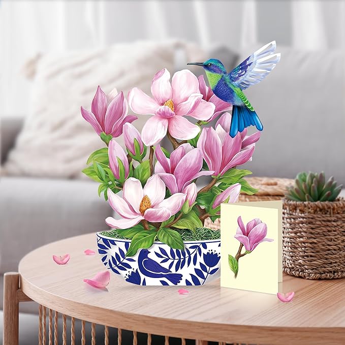 Airpark Paper Pop Up Cards, Magnolia Flowers & Bird, 12inch Paper Flowers 3D Popup Cards with Blank Note Card and Envelope for Birthday, Anniversary, Easter, Get Well Gifts for Women Lover