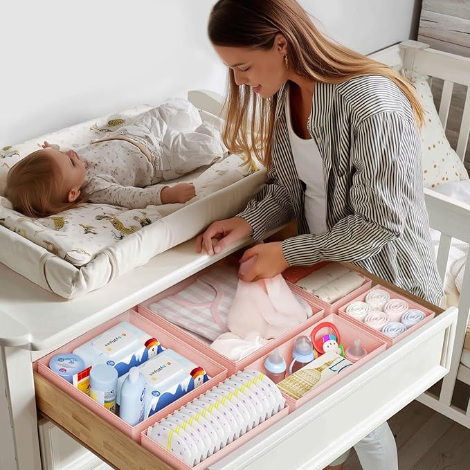 DIMJ Drawer Organizer Clothes - 20 Pack Closet Drawer Organizer Bins for Baby Clothes Storage, Fabric Dresser Organizer for Nursery Bedroom, Foldable Small Drawer Dividers for Underwear Socks