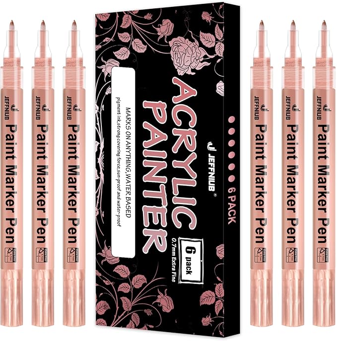 Acrylic Paint Pens Gold,Silver,Rose Gold,Paint Markers for Rocks Painting, Wood, Fabric, Glass,Ceramic,Canvas. Scrapbooking,Card Making,DIY Craft Supplies Metallic Acrylic Marker Set (Rose gold)
