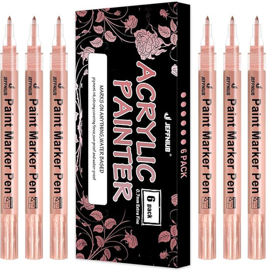 Acrylic Paint Pens Gold,Silver,Rose Gold,Paint Markers for Rocks Painting, Wood, Fabric, Glass,Ceramic,Canvas. Scrapbooking,Card Making,DIY Craft Supplies Metallic Acrylic Marker Set (Rose gold)