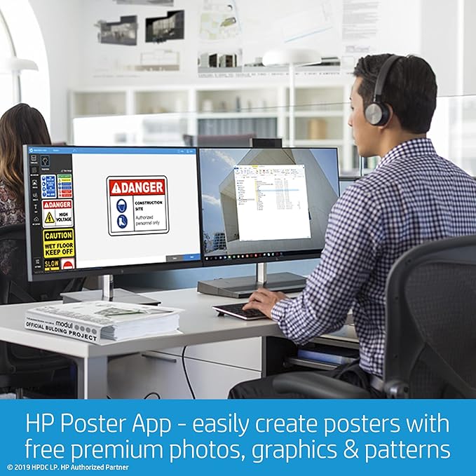 HP DesignJet Studio Large Format 24-inch Wireless Plotter Printer, Includes 3-Year Onsite Warranty Support (5HB12H)