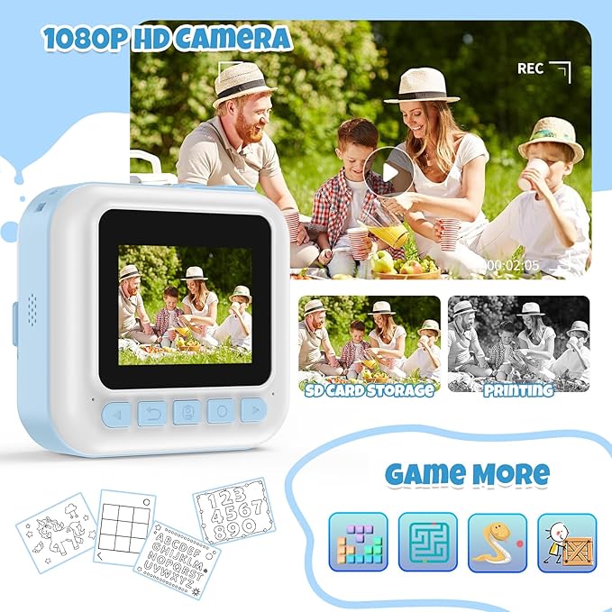 Kids Camera,Toddler Camera Instant Print Toys,1080P Children Printable Camera, Selfie Camera Christmas Birthday Gifts for Girls Boys Age 3-10 with 3 Roller Photo Paper