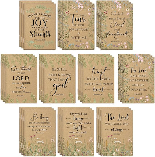 Ctosree 50 Pcs Bible Verse Prayer Journal Notebook Christian Note Pads Bulk mini Inspirational Notebook Religious Scripture Church Notepad for Women 3.15 x 5 Inches (Brown)
