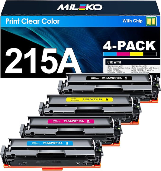 215A Toner Cartridges (with Chip) - Replacement for HP 215A Toner Cartridges 4 Pack for HP 215A work for HP Color Laseret Pro MFP M182nw M183fw M183fdw M155dw M155nw Series Printer（4 Pack, 215a toner）