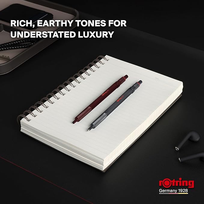 Rotring 600 Ballpoint Pen | Medium Point | Black Ink | All-Metal Body Pen | Dark Stone | Non-Slip Knurled Grip & Hexagonal Barrel | Refillable