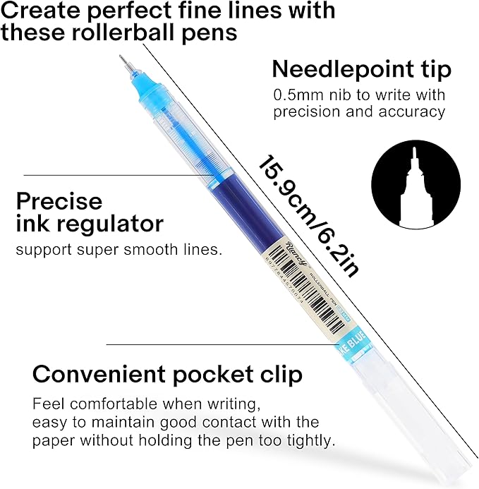 RIANCY Liquid Ink Rollerball Gel Pens, 0.5mm Extra Fine Point Tip, 24ct Assorted Colors, Smooth Writing No Smear No Bleed, Vibrant for Journaling, Drawing, Sketching, School Notes & Art Supplies