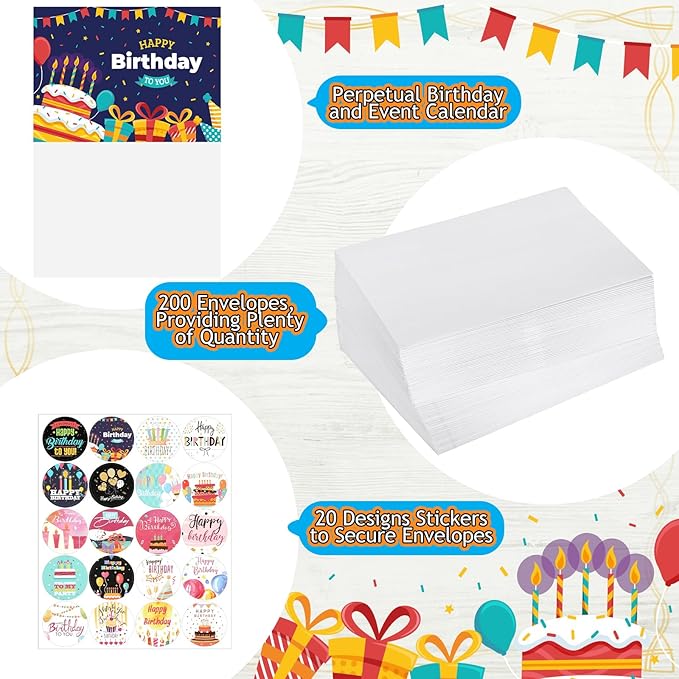 200 Set Unique Happy Birthday Card Bulk with Envelope and Sticker Blank Greeting Card Large 5 x 7 Inch Suitable for Office Kids Women Men, 20 Styles(Lovely Style)