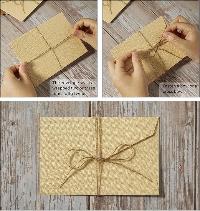 Tuhangcc Stationery Writing Paper and Envelopes Set with Jute Rope 4 X 6 for Writing Letter, (20 Best Paper with 10 Heavyweight envelopes),by Better Gift Office Products (Ivory White)