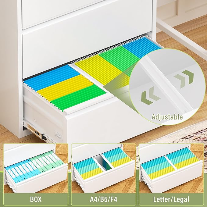 Crownland Lateral File Cabinet with 4 Drawers, 36" W Metal Lockable Office File Cabinets for Home Office- Stores Letter/Legal/A4/F4 Files(White)
