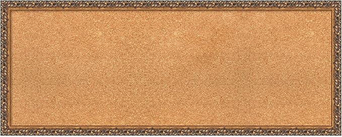 Amanti Art Natural Cork Board for Wall, 16x40 Vision Board with Bronze Frame, Medium Corkboard Office Decor for Home Organization, Traditional Corkboard Pinboard to Display Items for Home