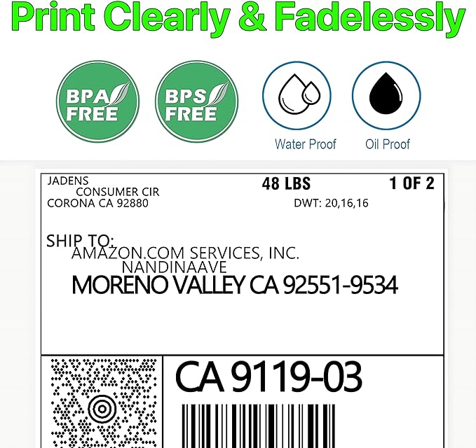 Fanfold 4 x 6 inch Thermal Labels Stack Direct White Strong Adhesive Perforated Postage Shipping Printer Compatible with Zebra SNBC Epson Rollo (500, Fanfold)