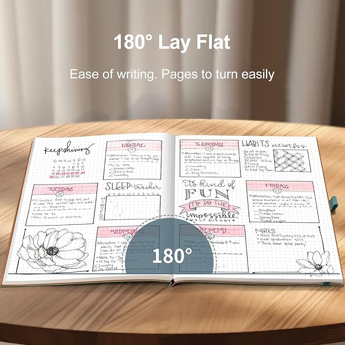 AHGXG Bullet Dotted Journal - Large A4 Notebook Dotted, 8.5''×11'', 320 Pages Dot Grid Notebook, 100gsm Thick Paper, Leather Softcover, with Journal Stencils, Inner Pocket - Cyan